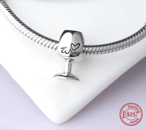 S925 Solid Red Wine Glass Charm, fits Pandora Bracelets
