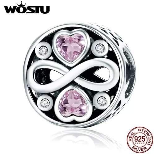S925 Sterling Silver Infinity Hearts Charm fits Pandora Snake Chain Bracelet