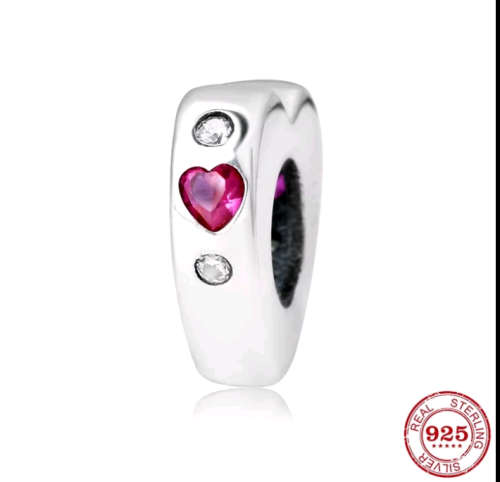 S925 Sterling Silver Heart Shaped Spacer Charm fits Pandora Bracelets