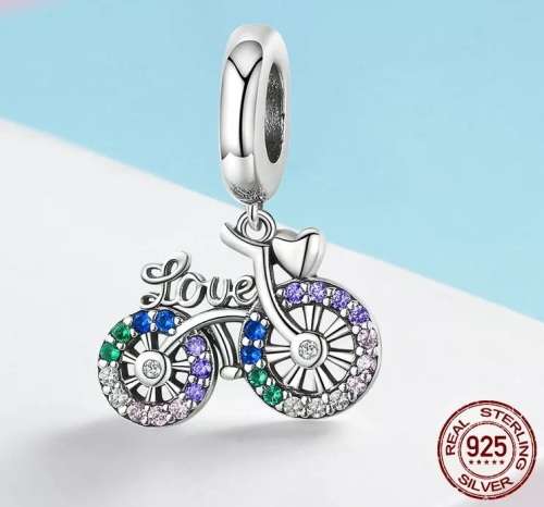 S925 Love Bicycle Colourful Charm fits Pandora Bracelets