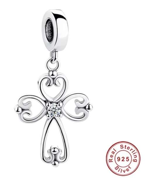 S295 Curly Cross Dangle Charm fits Pandora Snake Chain Bracelet