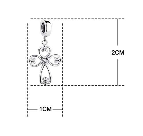 S295 Curly Cross Dangle Charm fits Pandora Snake Chain Bracelet