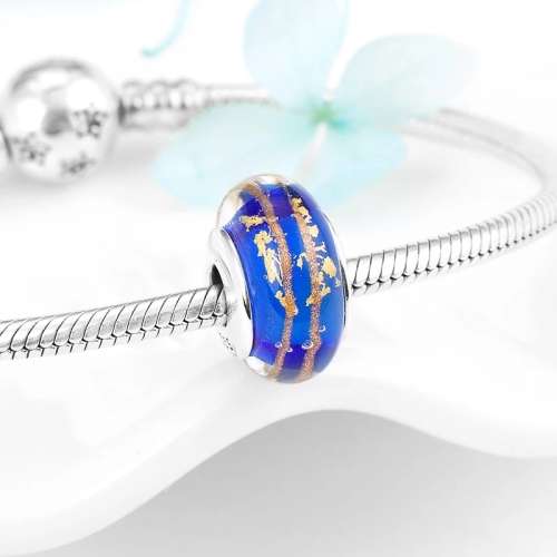 S925 Dark Murano Glass with Gold Specks Charm, fits Pandora Bracelets