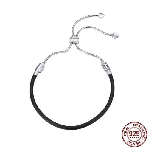 Classic Leather Cord & Sterling Silver Adjustable Bracelet