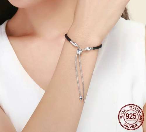 Classic Leather Cord & Sterling Silver Adjustable Bracelet