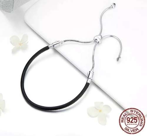 Classic Leather Cord & Sterling Silver Adjustable Bracelet