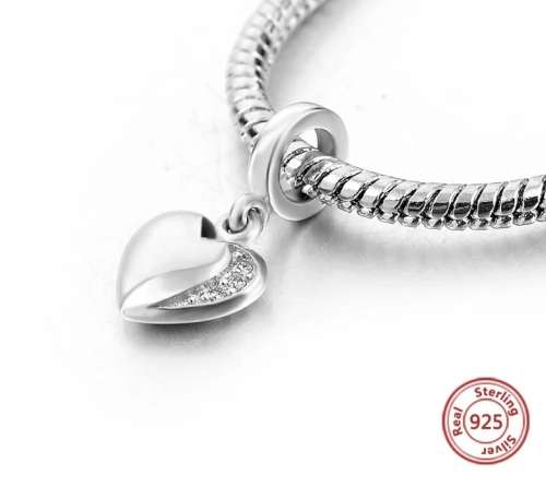 S295 Solid Heart Dangle Charm fits Pandora Snake Chain Bracelet