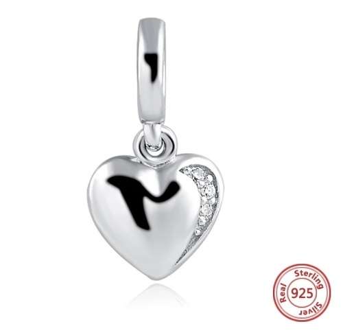 S295 Solid Heart Dangle Charm fits Pandora Snake Chain Bracelet