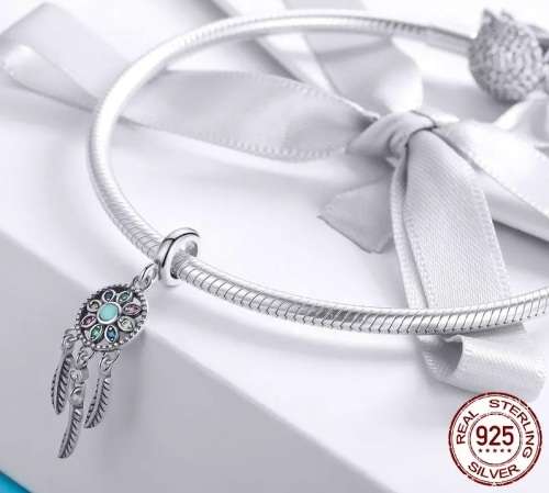 S925 Colourful Dream Catcher Dangling Charm fits Pandora Snake Chain Bracelet
