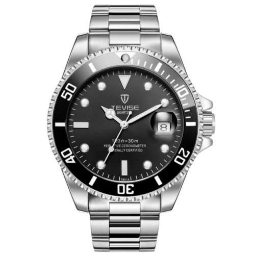 Tevise T801 Submariner, Chronometer Certified, Black/Silver