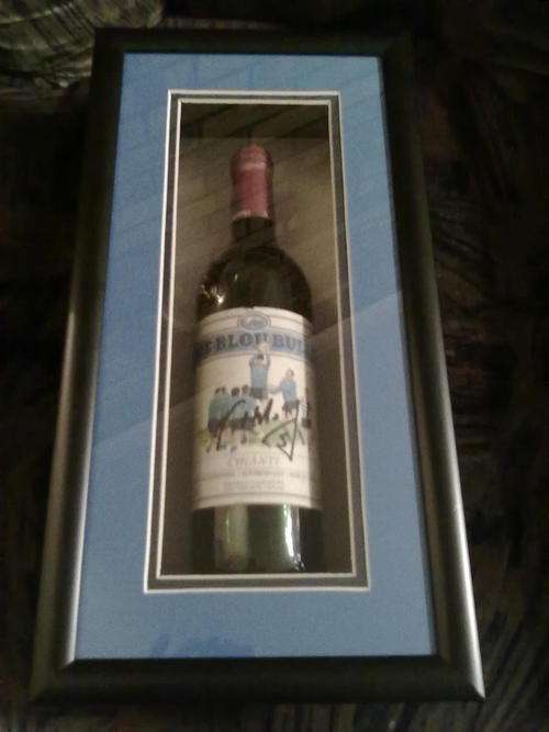 Wine bottle signed by Victor Mattfield