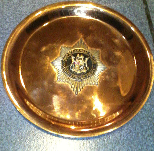 Copper plate with old SAP badge