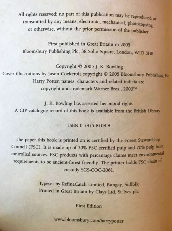 HARRY POTTER and the Half-Blood Prince. With the typo on p99