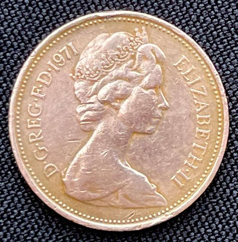 D.G.REG.F.D.1971, ELIZABETH II, 2 NEW PENCE