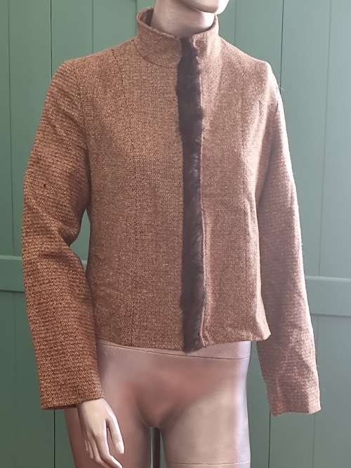 maje Paris Brown Tweed Jacket with fur detail