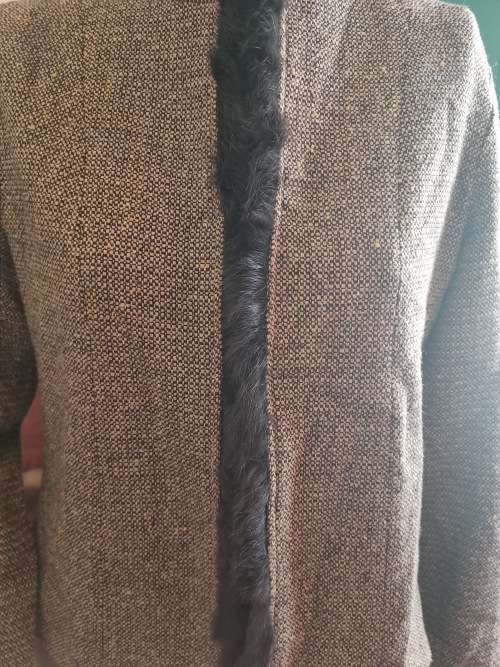 maje Paris Brown Tweed Jacket with fur detail