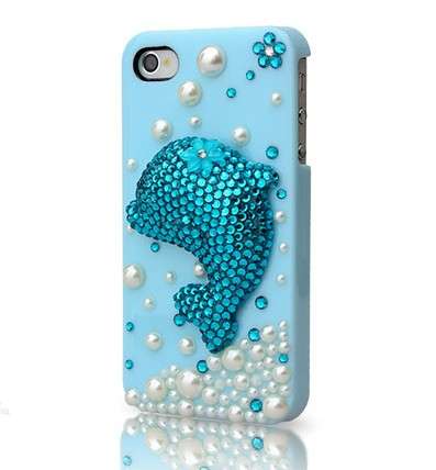Blue Crystal Dolphin Cellphone Cover For Iphone 4 Iphone 4s