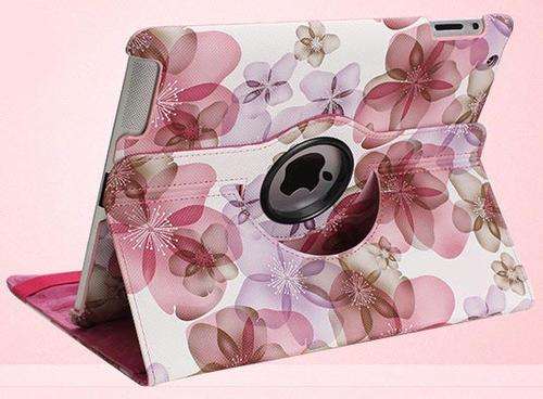 Pink Flower Pattern Smart Cover Tablet Case For Apple Ipad 2 Ipad 3 Ipad 4 New Ipad