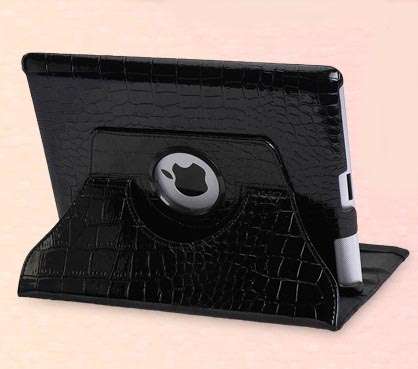 Crocodile Embossed 360 Degree Rotating Case For Apple Ipad 2 New Ipad Ipad 3 Ipad 4 SmartCover Black