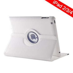 White PU Leather Tablet Case 360 Degree Rotating Cover Stand For Apple IPad 2 / 3 / 4 New Ipad