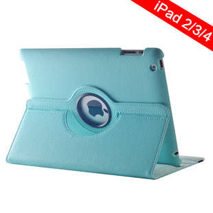 Blue PU Leather Tablet Case 360 Degree Rotating Cover Stand For Apple IPad 2 / 3 / 4 New Ipad