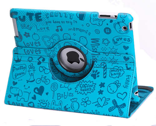 Lovely Pattern 360 Degree Rotating Case For Apple Ipad 2 New Ipad 3 Ipad 4 Smart Cover Blue