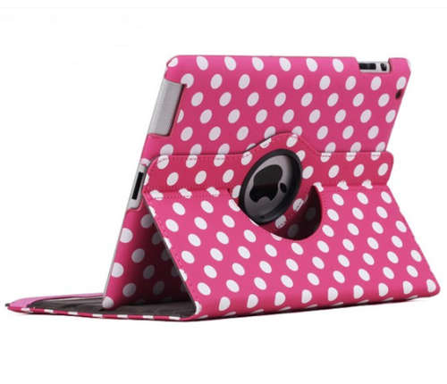 White Dot Rose Pink 360 Degree Rotating Case For Apple Ipad 2 New Ipad 3 Ipad 4 Smart Cover