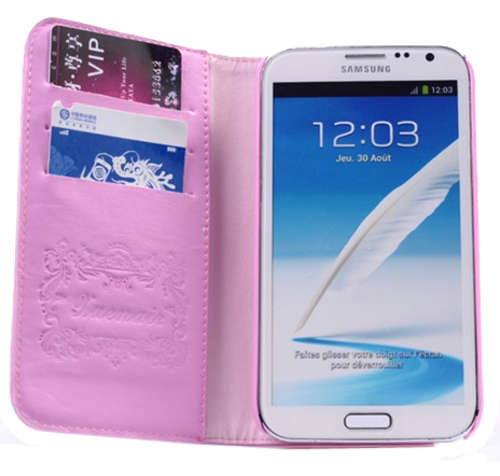 Wallet Style Leather Cellphone Case Cellphone Cover For Samsung Galaxy Note 2 N7100 - Pink
