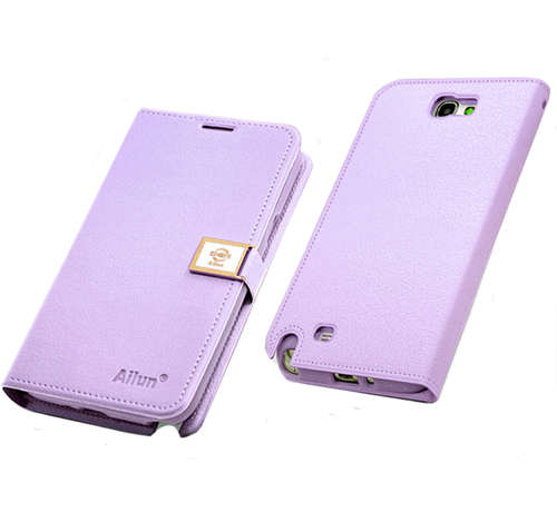 Wallet Style Cellphone Case With Strap For Samsung Galaxy Note 2 N7100 Cellphone Cover Purple