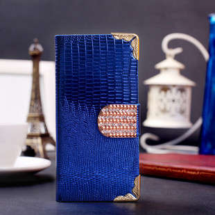 Wallet Style Cellphone Case Cover With Crystal Buckle For Samsung Galaxy S4 I9500 - Blue