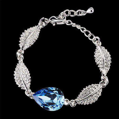 Gorgeous Leaf Shape Bracelet With Crystal - Blue