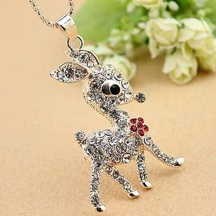 Beautiful Deer Pendant With Crystal Long Necklace Fashion jewellery Sweater Chain