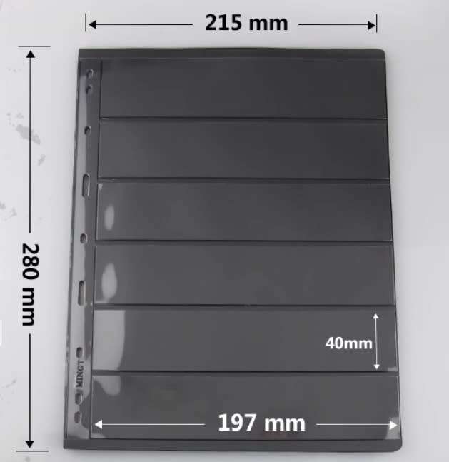 Special-- 8 x Double Sided Stamp Banknote Sleeve A4 Black 6 Pocket Album Binder Page