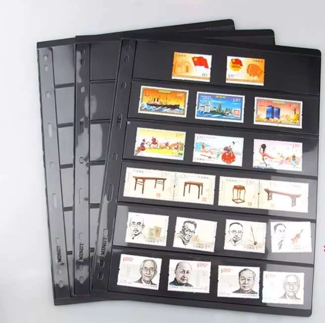 Special-- 8 x Double Sided Stamp Banknote Sleeve A4 Black 6 Pocket Album Binder Page