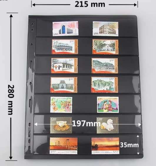 10 x Double Sided Stamp Banknote Sleeve A4 Black 7 Pocket Album Binder Page