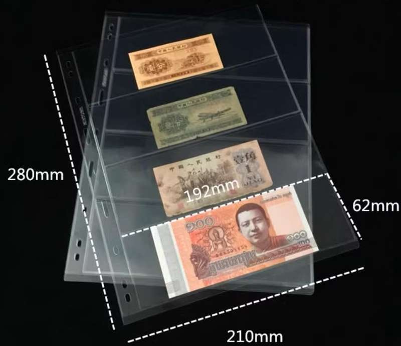 10 x Stamp Banknote Sleeve Coins Notes Accessories A4 Clear 4 Pocket Album Binder Page