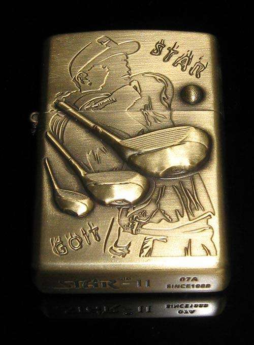 Lighter Feature Gift Series, Antique Copper / Brass Flint Type with Golf Scene  Embossed