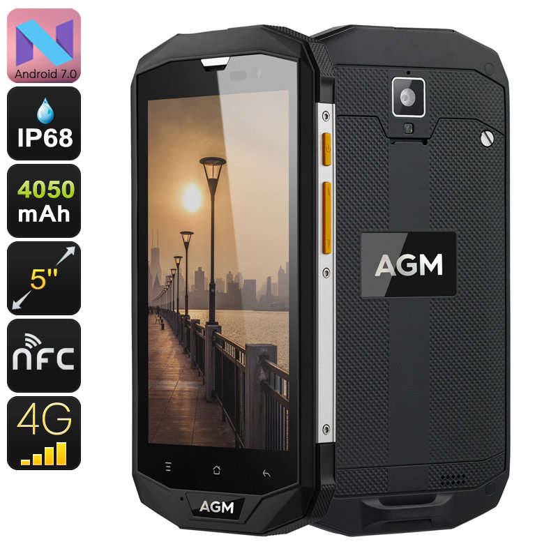 AGM A8 Rugged Android Phone - Android 7.0, Dual IMEI, 4G, Quad-Core CPU, 3GB RAM, 5 Inch IPS Display