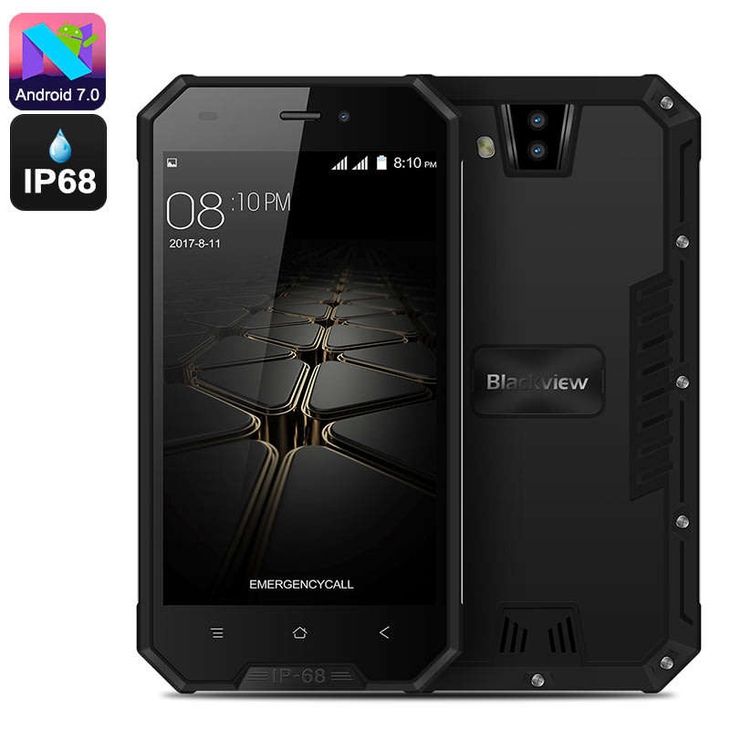Blackview BV4000 Rugged Phone - IP68, Dual-IMEI, Android 7.0, Quad-Core, 3G, HD (BLACK)