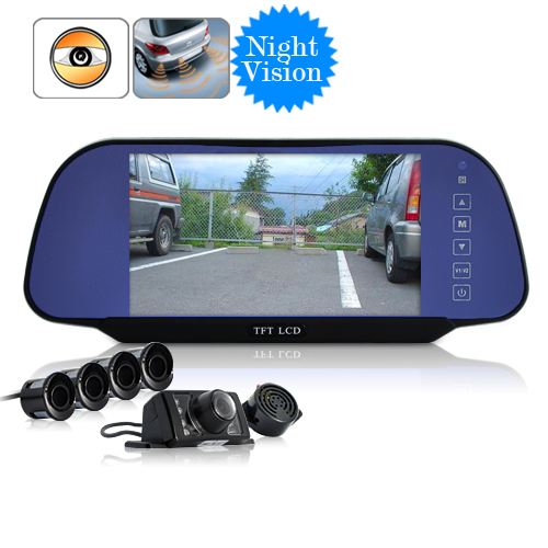 Complete Car Reversing Set - Rearview Camera, 4 Parking Sensors, Rearview Mirror FREE SHIPPING