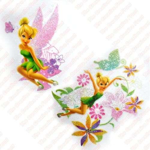 x2 Tinkerbell glitter iron on t-shirt transfers