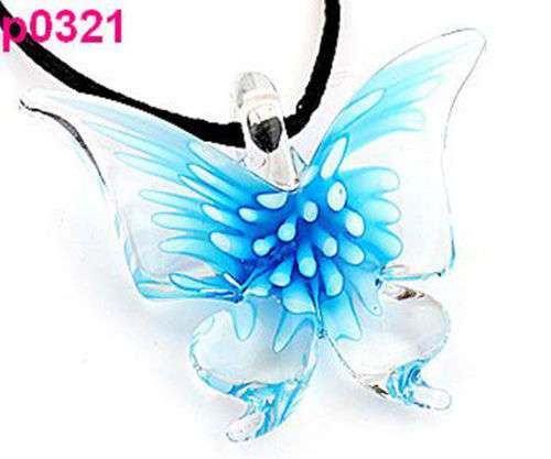 Lifelike butterfly murano glass pendant necklace