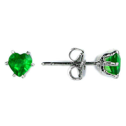 Heart cut green emerald stud earrings