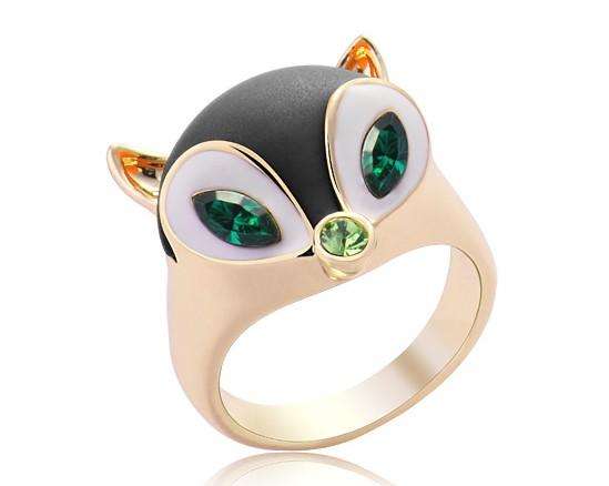 Crystal glaze gold qibao fox ring size 7
