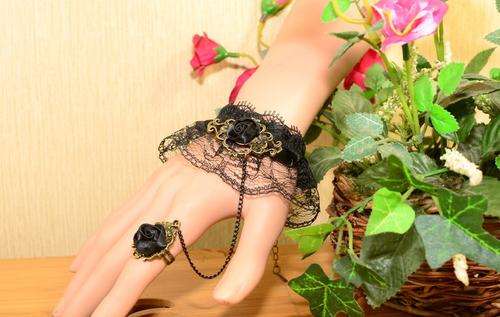 Black rose ring lace bracelet