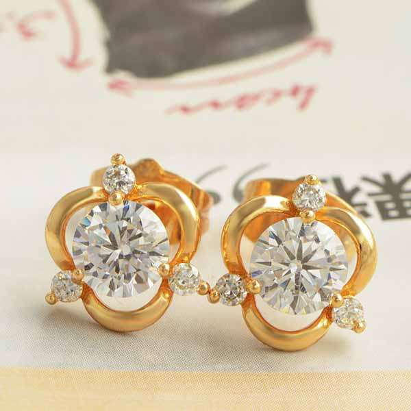 Artistic 9k yellow gold filled cubic zirconia stud earrings