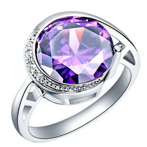 Sterling silver purple crystal ring size 8