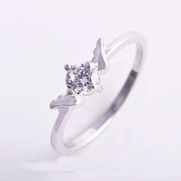 White gold filled cubic zirconia angel wing ring size 5