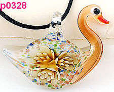 Lifelike swan flower lampwork glass pendant necklace