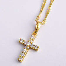Gold filled cubic zirconia cross pendant necklace